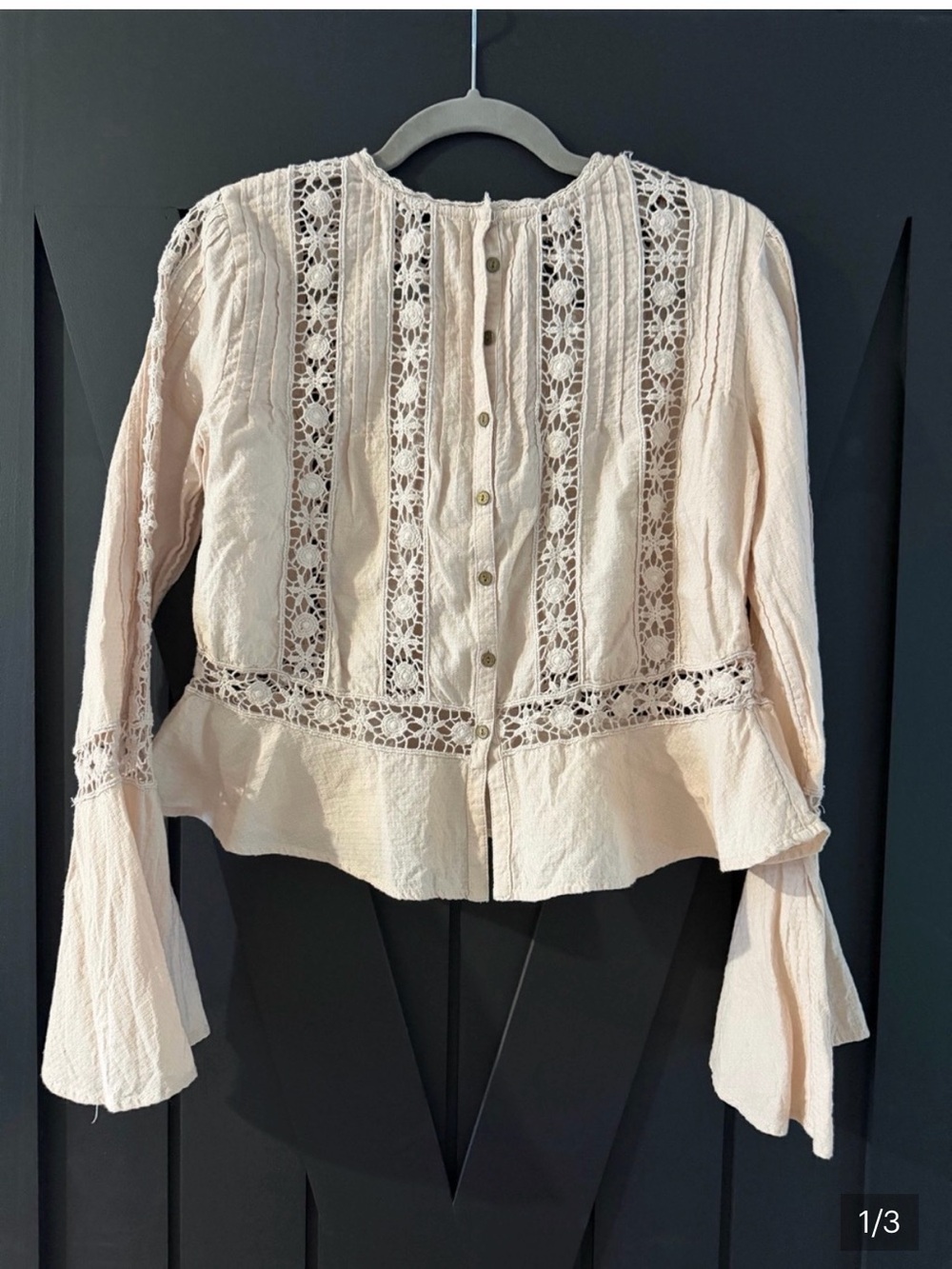 Free People Ivory Lace-Trim Button Down Blouse